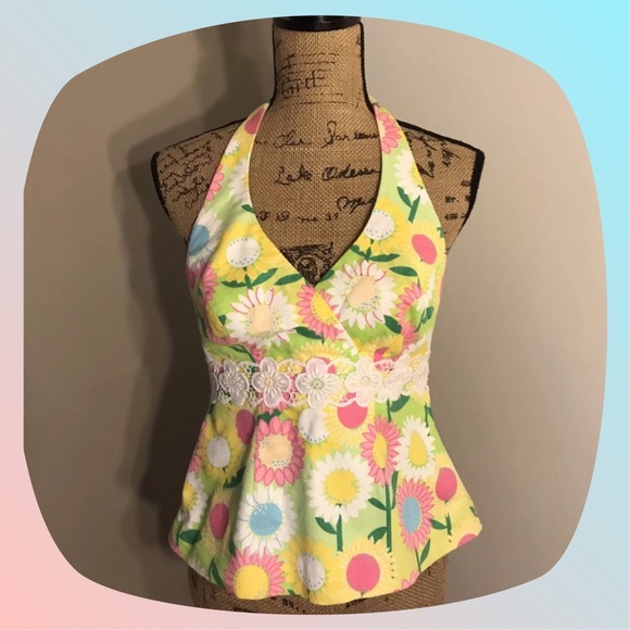 Lilly Pulitzer Tops - LILLY PULITZER Size 0 Floral Peplum Halter Top 🌸